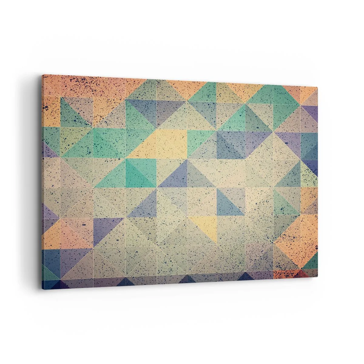 Bild auf Leinwand - Leinwandbild - Eine farbenfrohe Komposition aus geometrischen Dreiecken in Pastelltönen. - 100x70cm - Republik der Dreiecke - Moderne Wanddekoration für Wohnzimmer und Schlafzimmer ARTTOR