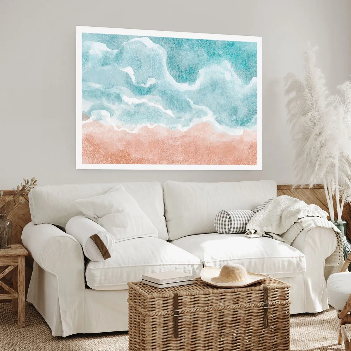 Poster - Abstrakter Strand mit Wellen in Blau- und Beigetönen - 100x70cm - Cloud-Abstraktion - Moderne Wanddekoration für Wohnzimmer und Schlafzimmer ARTTOR