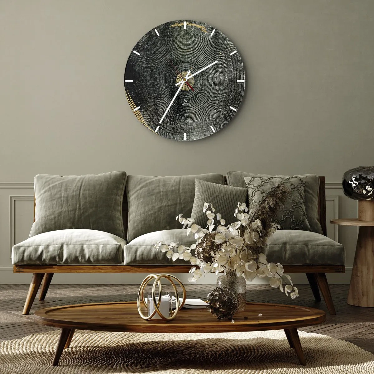 Wanduhr - Glasuhr - Holzmaserungsstruktur mit dezenten Goldakzenten - 30x30cm - Veränderung und Beständigkeit - Moderne Wanddekoration für Wohnzimmer, Küche und Schlafzimmer ARTTOR
