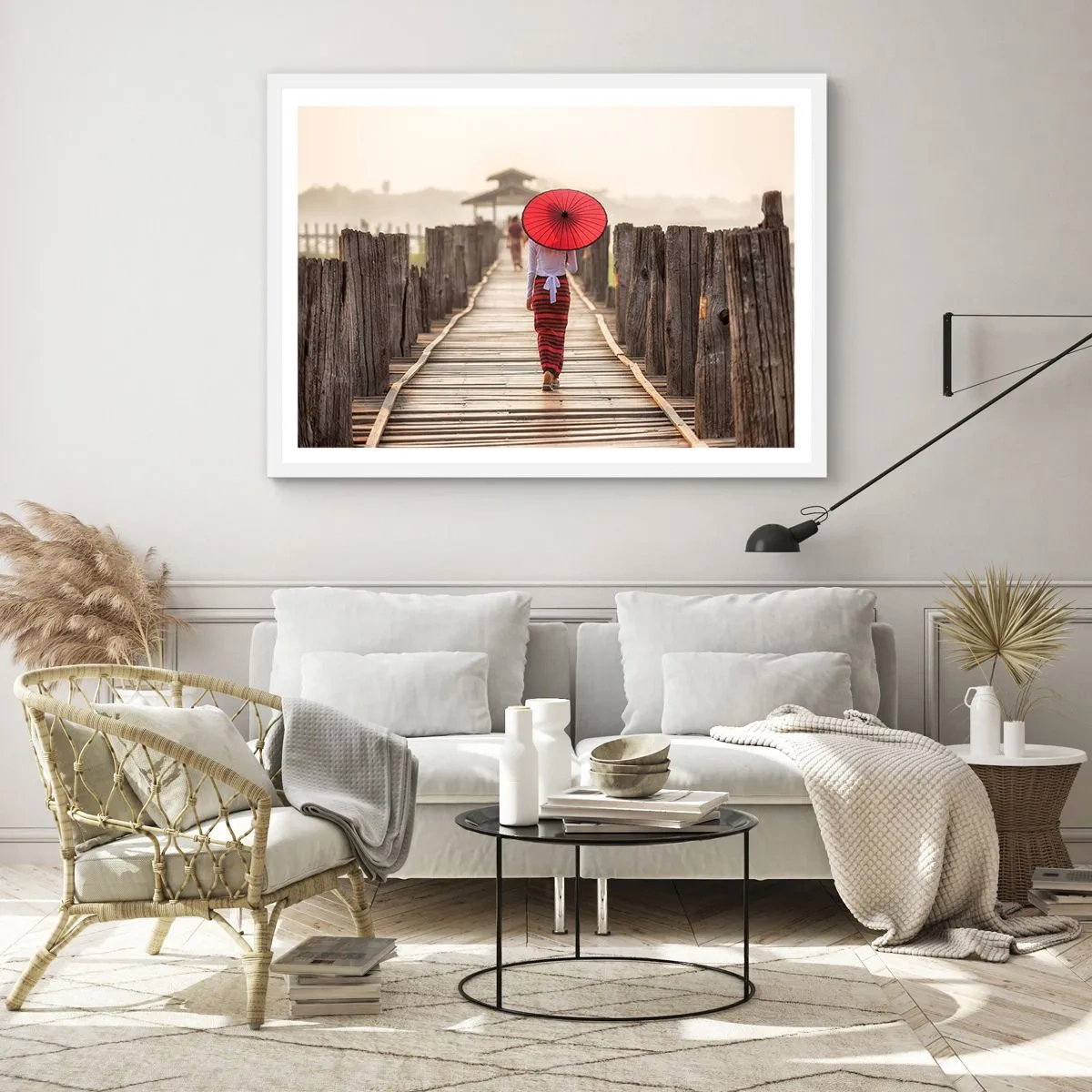 Poster in einem weißen Rahmen - Auf der alten Brücke - 70x50 cm
