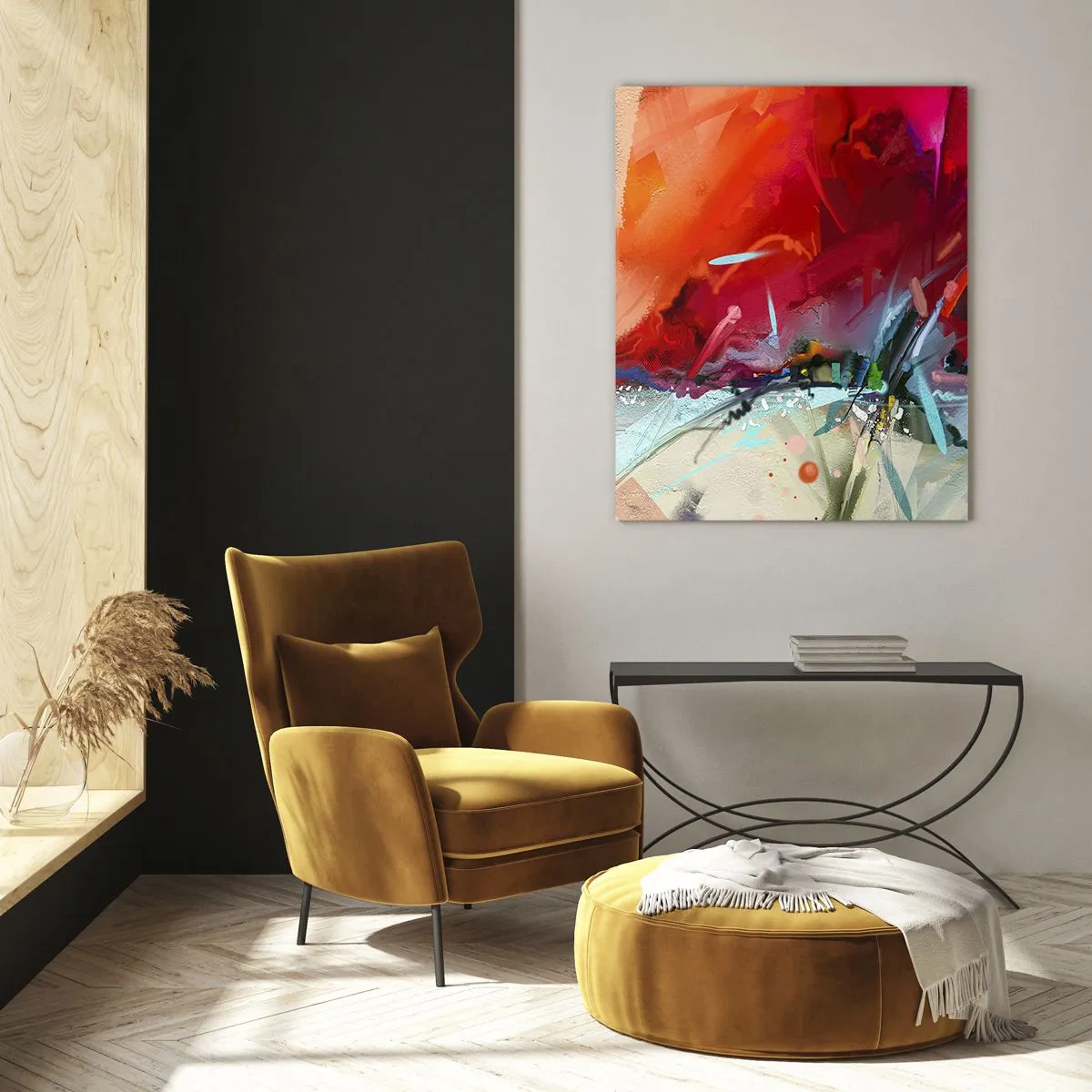 Glasbild - Bild auf glas - Abstrakte Landschaft in intensiven Farben - 70x100cm - Eine Explosion von Lichtern und Farben - Moderne Wanddekoration für Wohnzimmer und Schlafzimmer ARTTOR