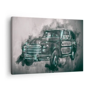 Bild auf Leinwand - Leinwandbild - Ein klassisches Retro-Auto vor künstlerischer Kulisse - 70x50cm - Geehrter Vorfahr - Moderne Wanddekoration für Wohnzimmer und Schlafzimmer ARTTOR
