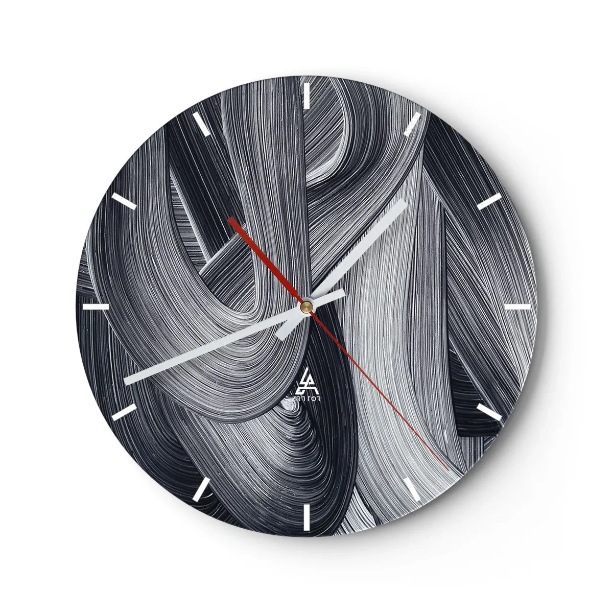 Wanduhr - Glasuhr - Ein galoppierendes Pferd vor einem Wüstenhintergrund in Schwarzweiß. - 30x30cm - Die Fließfähigkeit der Realität - Moderne Wanddekoration für Wohnzimmer, Küche und Schlafzimmer ARTTOR