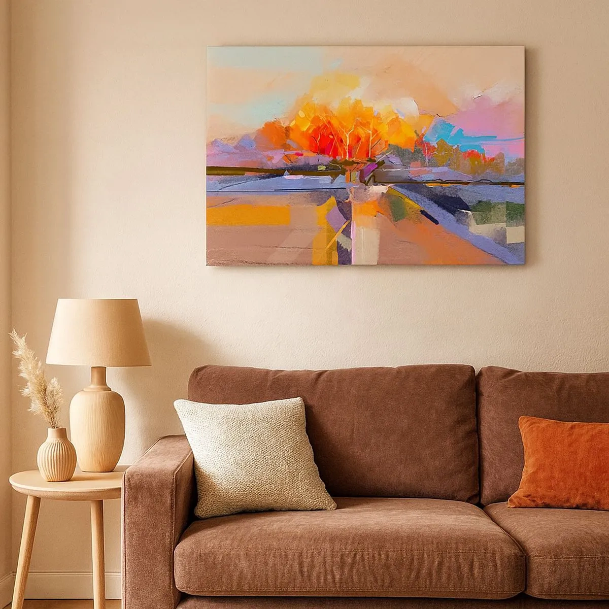 Bild auf Leinwand - Leinwandbild - Eine abstrakte Landschaft mit intensiven Herbstfarben. - 70x50cm - Der Herbst ist geworden - Moderne Wanddekoration für Wohnzimmer und Schlafzimmer ARTTOR