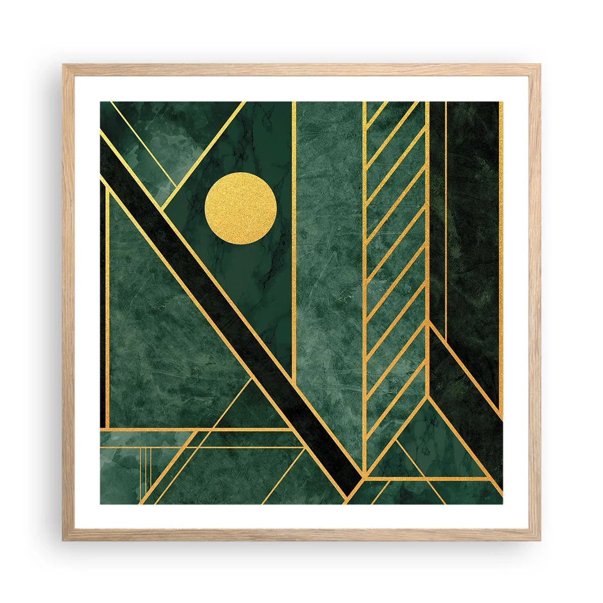 Poster in einem Rahmen aus heller Eiche - Dynamik von Gold und Azurblau - 60x60 cm