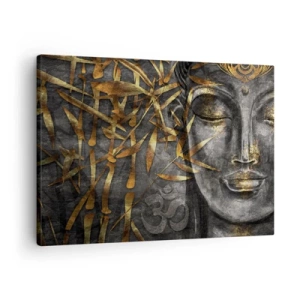 Bild auf Leinwand - Leinwandbild - Zen-Buddha-Bild mit goldenem Bambus - 70x50cm - Fühle den Frieden - Moderne Wanddekoration für Wohnzimmer und Schlafzimmer ARTTOR