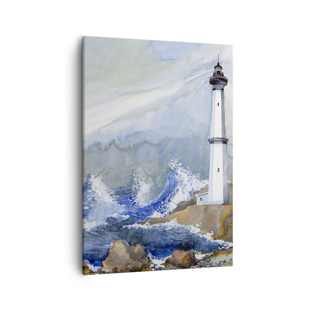 Bild auf Leinwand - Leinwandbild - Ein Leuchtturm an einer felsigen Küste mit rauer See - 50x70cm - Gegen die Dunkelheit und den Sturm - Moderne Wanddekoration für Wohnzimmer und Schlafzimmer ARTTOR