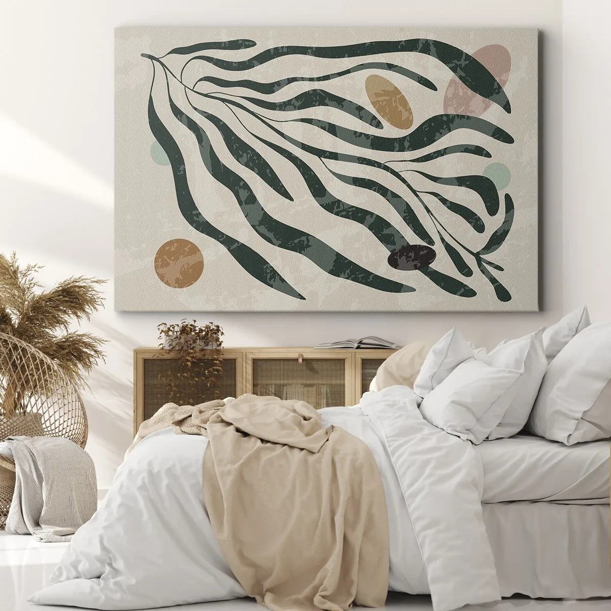 Bild auf Leinwand - Leinwandbild - Organische Linien und Formen in Grün und Beige - 120x80cm - Im Grünen - Moderne Wanddekoration für Wohnzimmer und Schlafzimmer ARTTOR