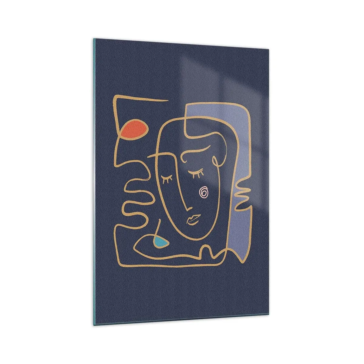 Glasbild - Bild auf glas - Abstraktes Gesichtsporträt im minimalistischen Stil - 70x100cm - In Gedanken - Moderne Wanddekoration für Wohnzimmer und Schlafzimmer ARTTOR