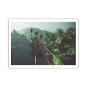 Poster - Eine Hängebrücke in einem tropischen Wald, umgeben von Nebel. - 100x70cm - Über der Brandung des Grüns - Moderne Wanddekoration für Wohnzimmer und Schlafzimmer ARTTOR