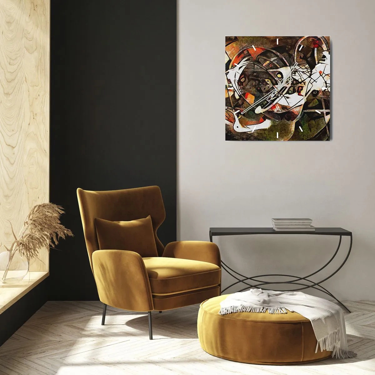 Wanduhr - Glasuhr - Ausdrucksstarke Abstraktion in dunklen Tönen mit dynamischen Linien. - 30x30cm - Hören Sie den Verkehr? - Moderne Wanddekoration für Wohnzimmer und Schlafzimmer ARTTOR