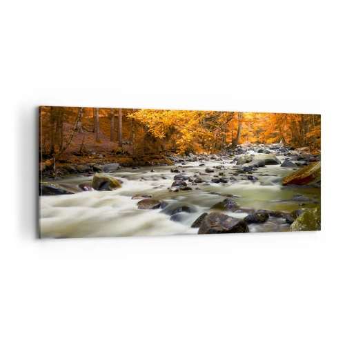 Bild auf Leinwand - Leinwandbild - Ein Bach in einem goldenen Wald - 100x40 cm