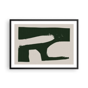 Poster in einem schwarzem Rahmen - Minimalistische Abstraktion in Grün auf hellem Hintergrund - 70x50cm - Weiße Buchten - Moderne Wanddekoration für Wohnzimmer und Schlafzimmer ARTTOR