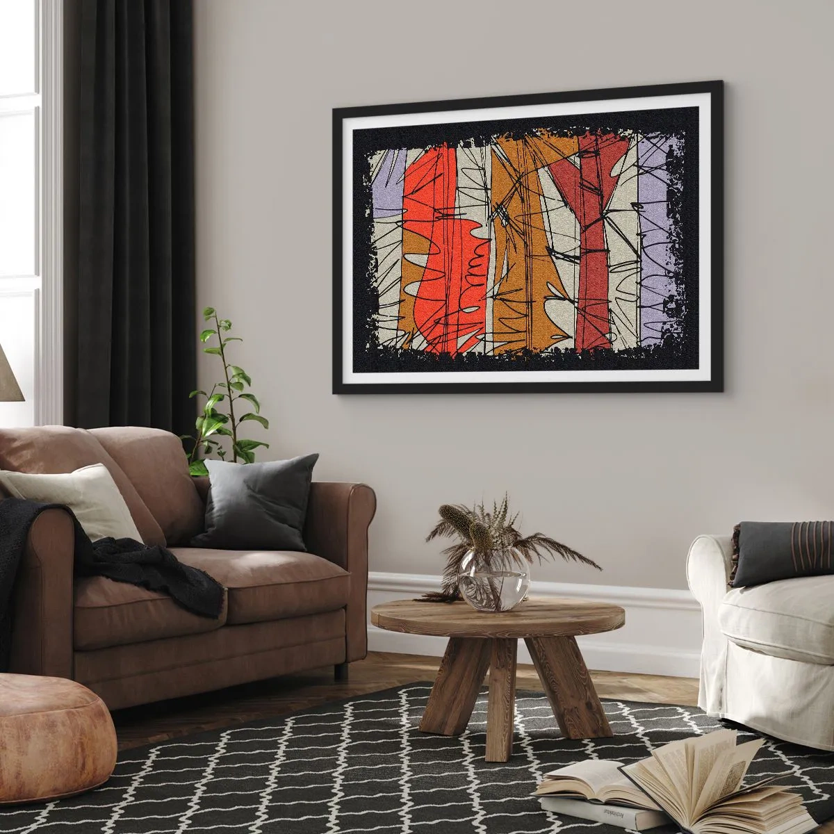 Poster in einem schwarzem Rahmen - Abstrakte Komposition in intensiven Farben - 100x70cm - Spontane Komposition - Moderne Wanddekoration für Wohnzimmer und Schlafzimmer ARTTOR