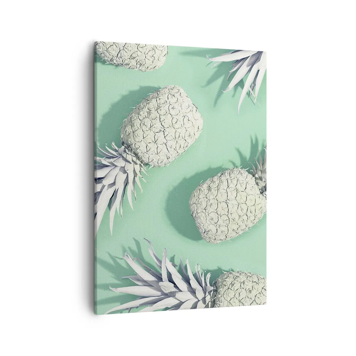 Bild auf Leinwand - Leinwandbild - Weiße Ananas auf pastellfarbenem Hintergrund im minimalistischen Stil - 50x70cm - Das passt gut zu Minze - Moderne Wanddekoration für Wohnzimmer und Schlafzimmer ARTTOR