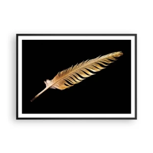 Poster in einem schwarzem Rahmen - Goldene Feder auf schwarzem Hintergrund - 100x70cm - Er hat ein ungewöhnliches Schreibtalent ... - Moderne Wanddekoration für Wohnzimmer und Schlafzimmer ARTTOR