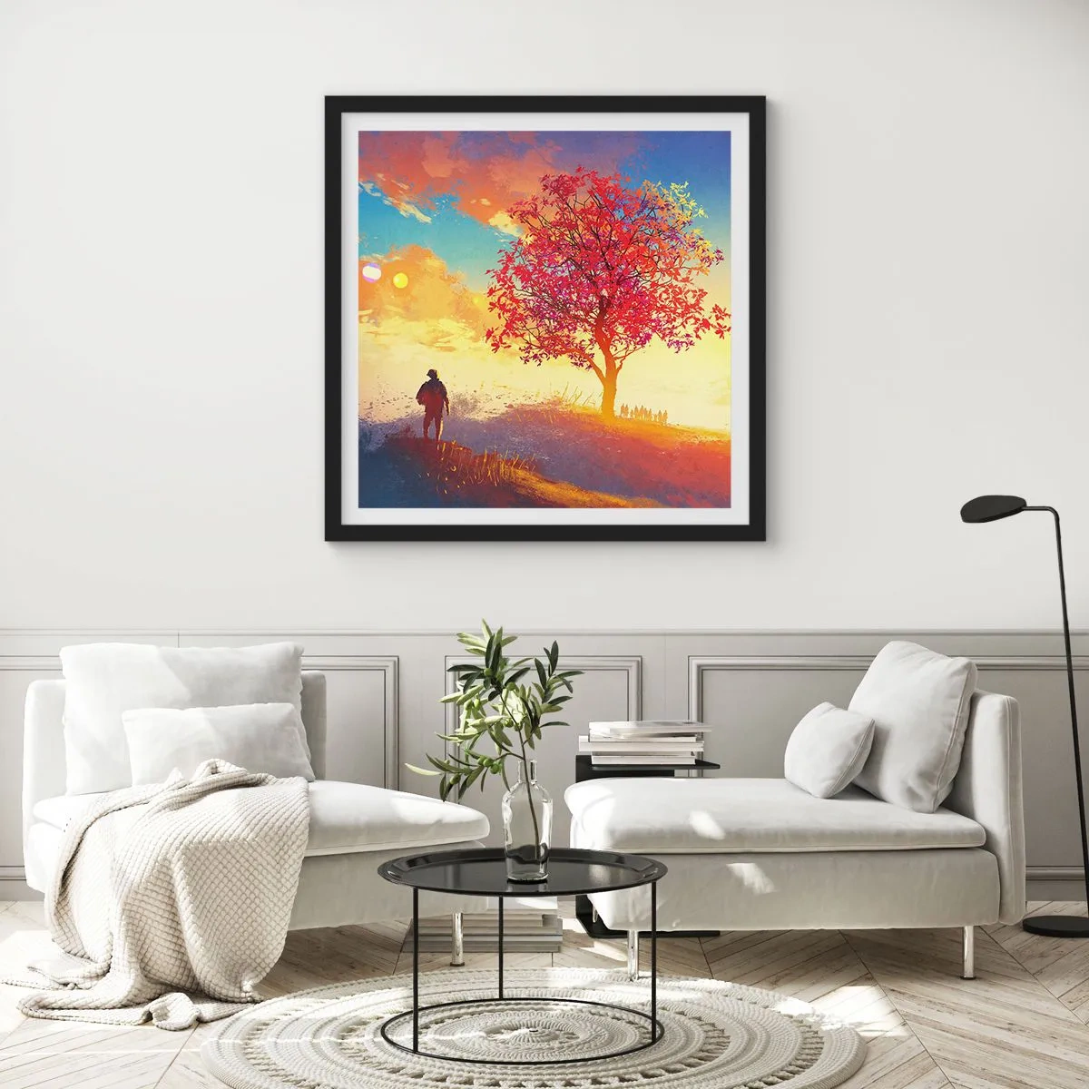 Poster in einem schwarzem Rahmen - Pilger am Ziel - 40x40 cm