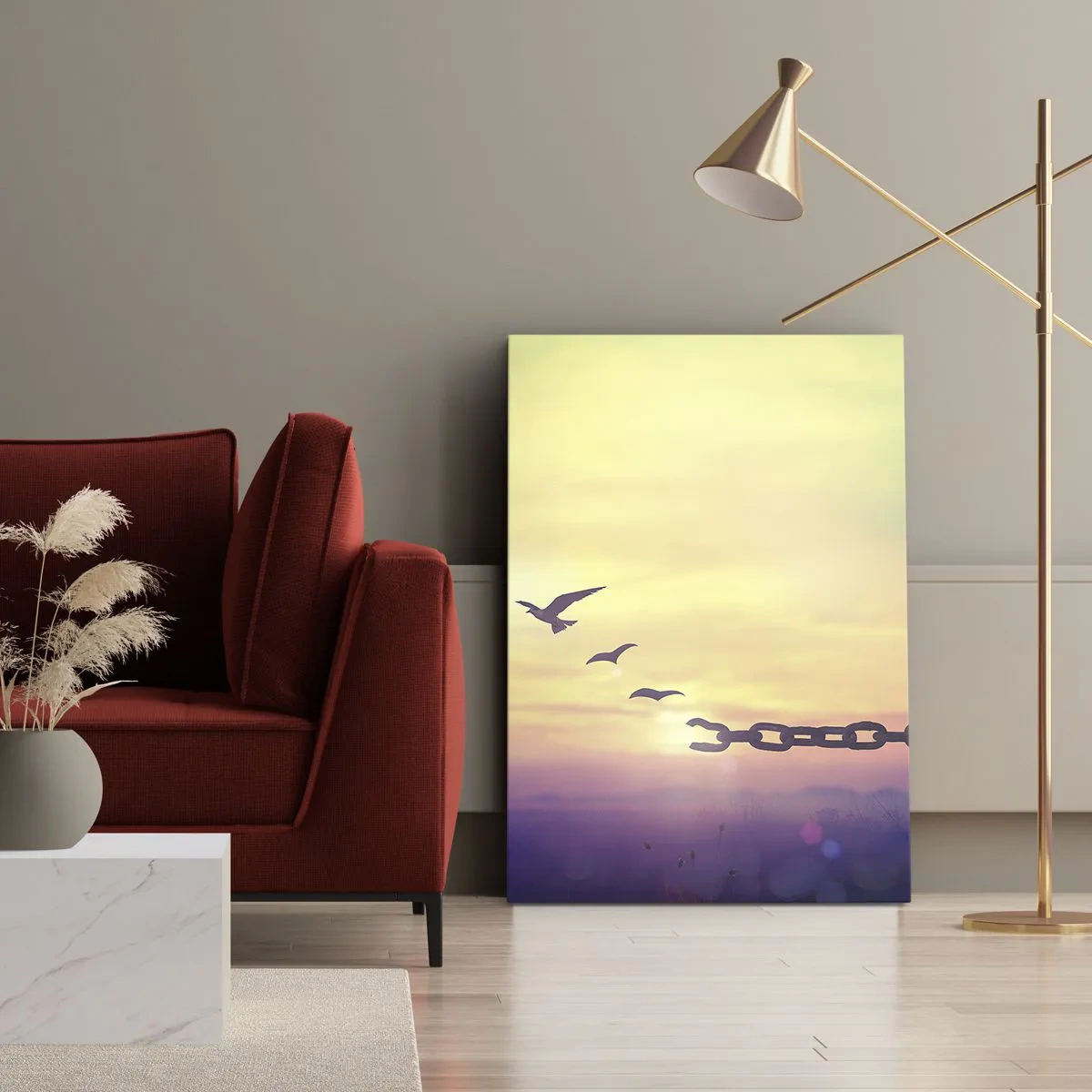 Bild auf Leinwand - Leinwandbild - Symbol der Freiheit mit Vögeln und einer zerbrochenen Kette - 50x70cm - Der Sieg der Freiheit - Moderne Wanddekoration für Wohnzimmer und Schlafzimmer ARTTOR