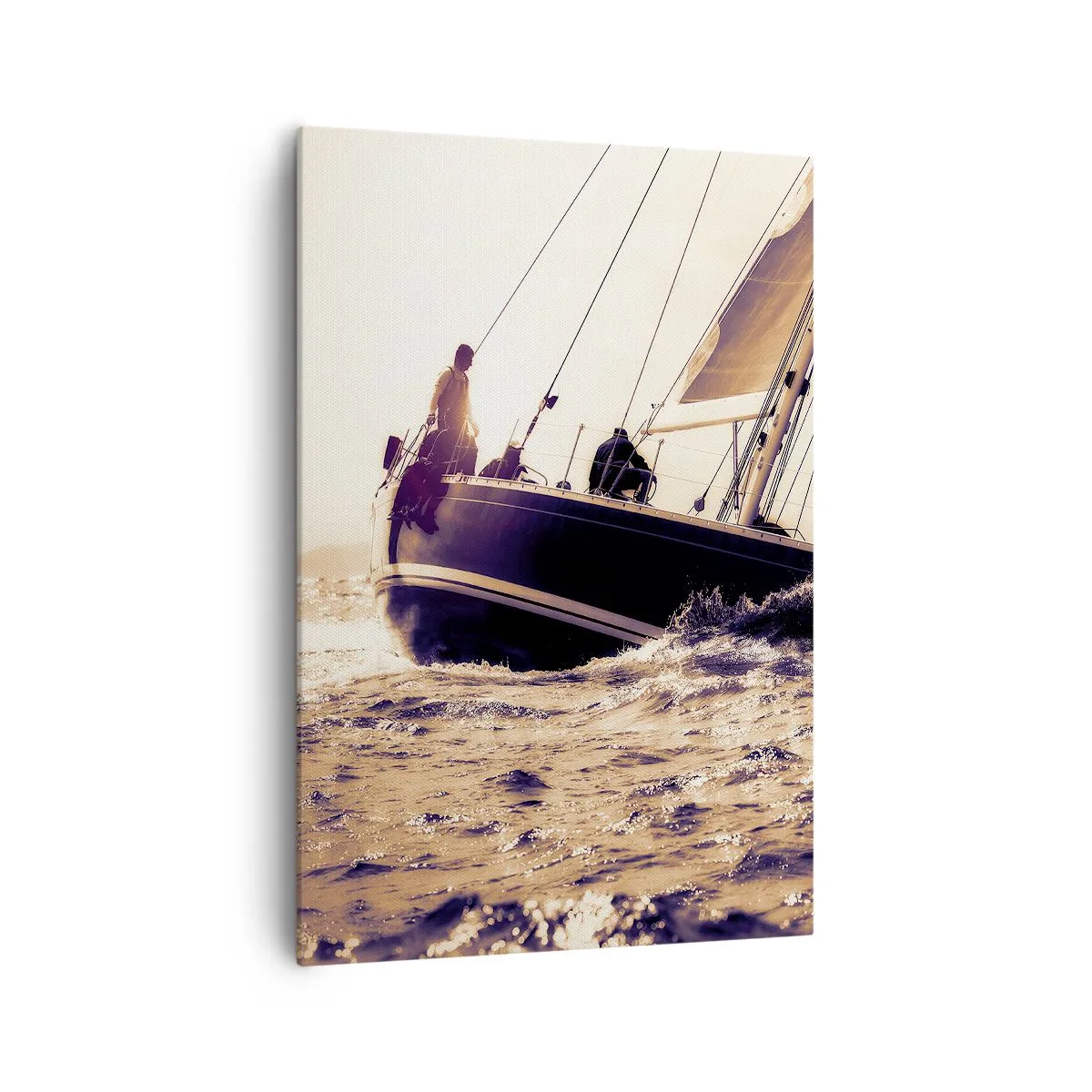 Bild auf Leinwand - Leinwandbild - Eine Yacht auf stürmischer See im Licht der untergehenden Sonne - 70x100cm - Segle, Seemann - Moderne Wanddekoration für Wohnzimmer und Schlafzimmer ARTTOR