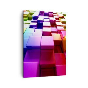 Bild auf Leinwand - Leinwandbild - Bunte geometrische 3D-Würfel - 50x70cm - Op-Art gemeinsam im Team - Moderne Wanddekoration für Wohnzimmer und Schlafzimmer ARTTOR