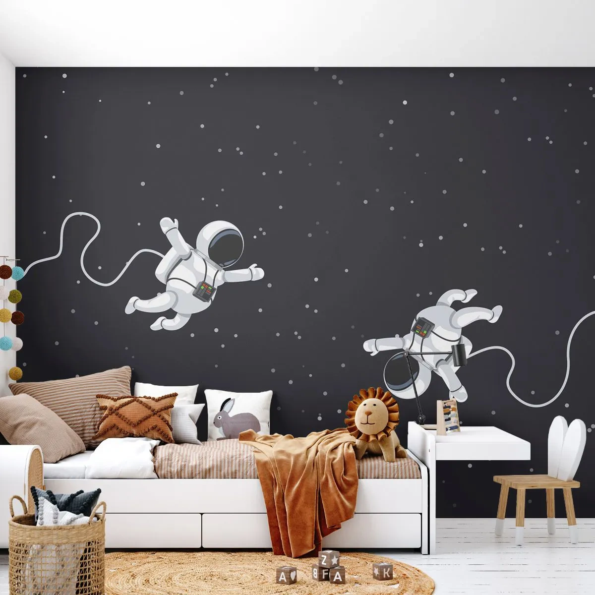 Fototapete Premium Sand - Kosmischer Tanz - Abstraktion, Astronaut, Kosmos - 250x175 cm