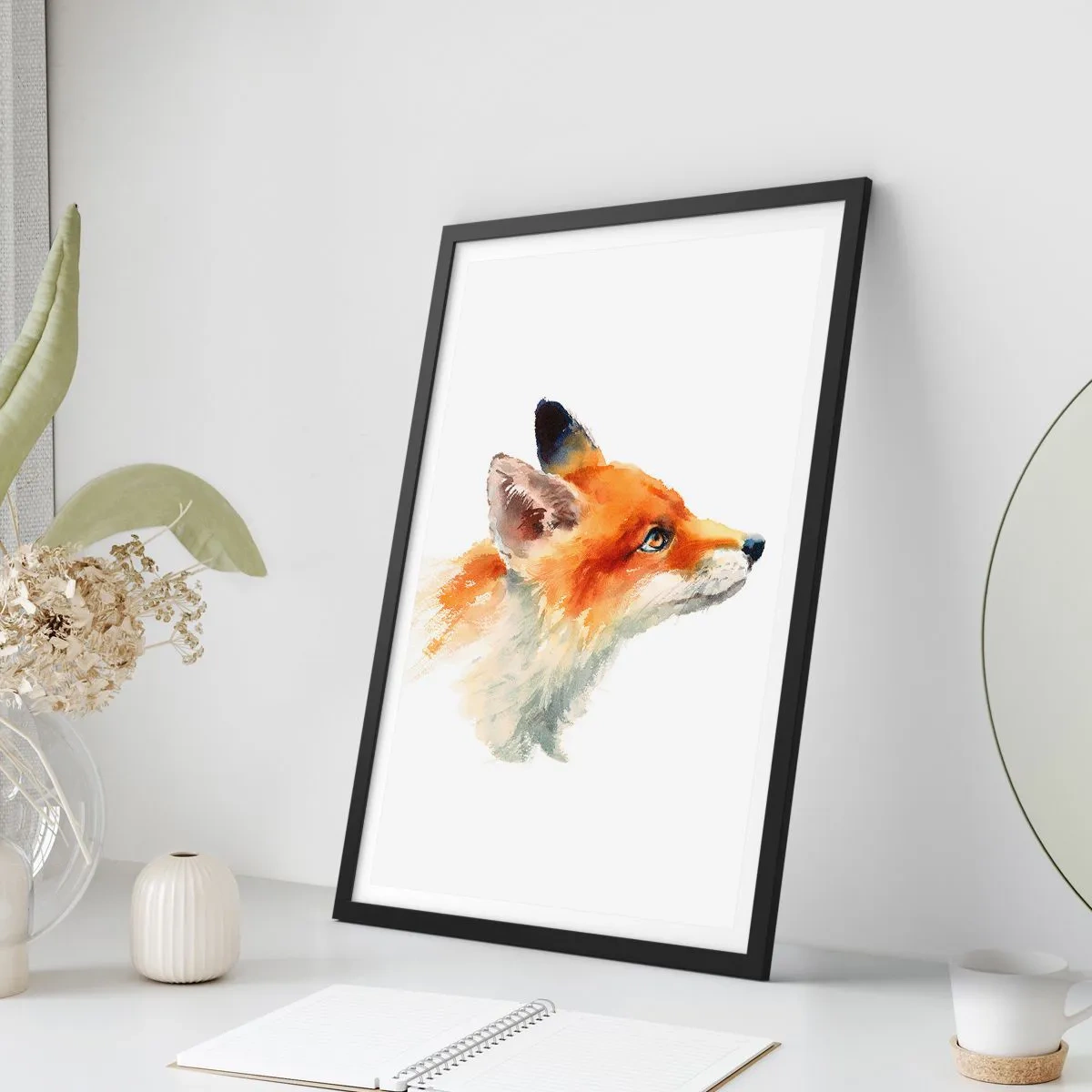 Poster in einem schwarzem Rahmen - Aquarellporträt eines Rotfuchses - 50x70cm - Man kann nie vorsichtig genug sein - Moderne Wanddekoration für Wohnzimmer und Schlafzimmer ARTTOR