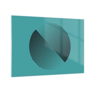Glasbild - Bild auf glas - Schwarze Linien bilden einen Kreis auf türkisfarbenem Hintergrund - 70x50cm - Kreis – eine geometrische Variante - Moderne Wanddekoration für Wohnzimmer und Schlafzimmer ARTTOR