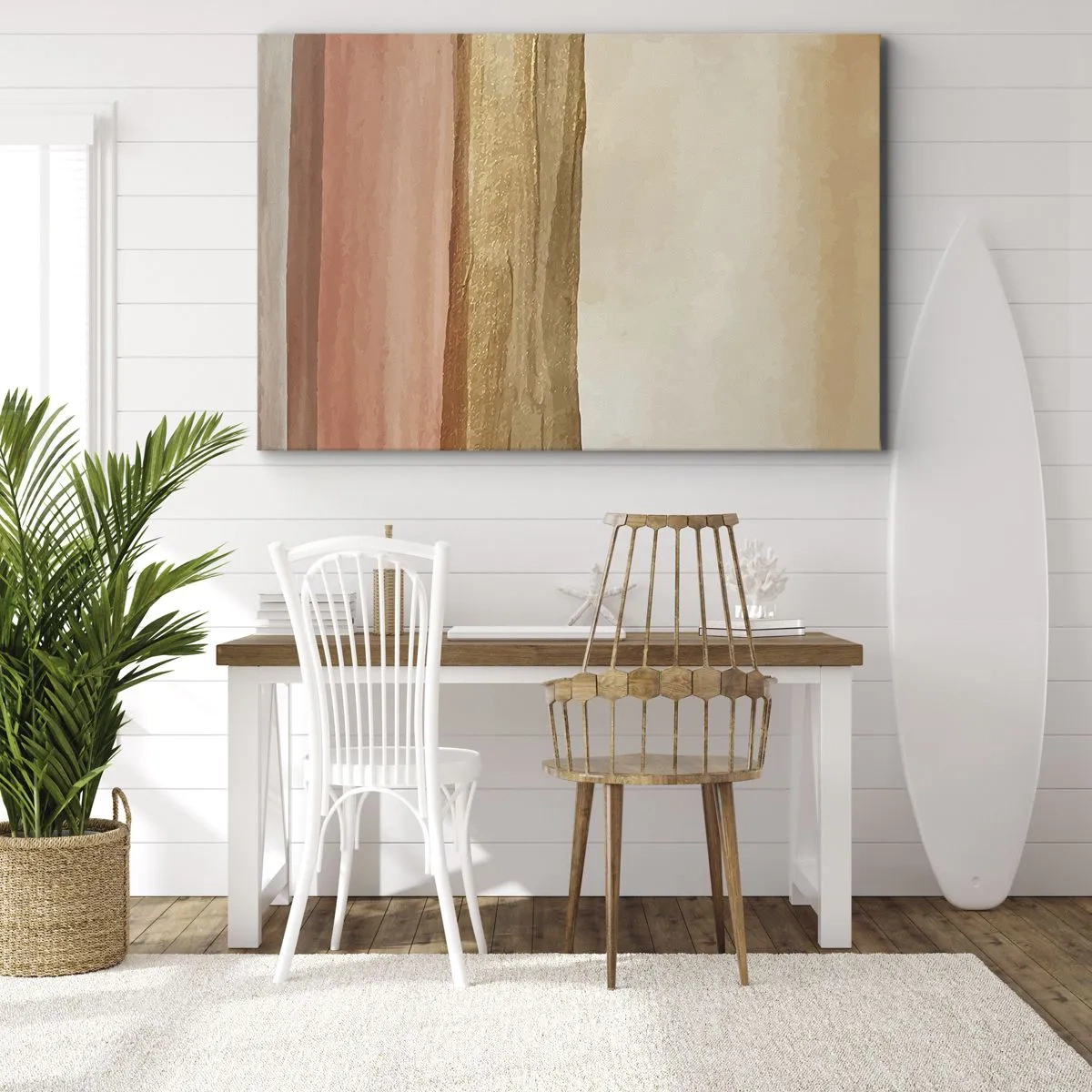 Bild auf Leinwand - Leinwandbild - Abstrakte Streifen in Beige-, Gold- und Rosatönen auf Leinwand - 120x80cm - Vertikale Komposition - Moderne Wanddekoration für Wohnzimmer und Schlafzimmer ARTTOR
