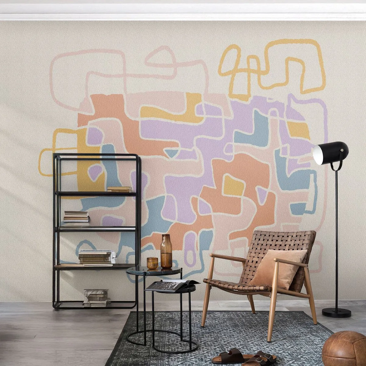 Fototapete Standard Eco - Labyrinth – ein freudiges Abenteuer - Minimalismus, Pastell, Linien - 150x105 cm