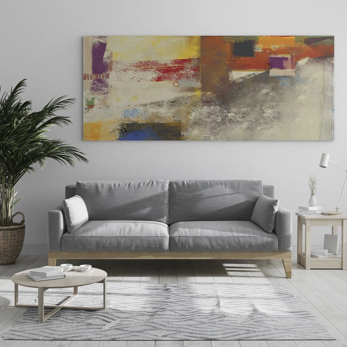 Glasbild - Bild auf glas - Bunte Abstraktion mit geometrischen Formen - 160x50cm - Geometrie der Farben - Moderne Wanddekoration für Wohnzimmer und Schlafzimmer ARTTOR