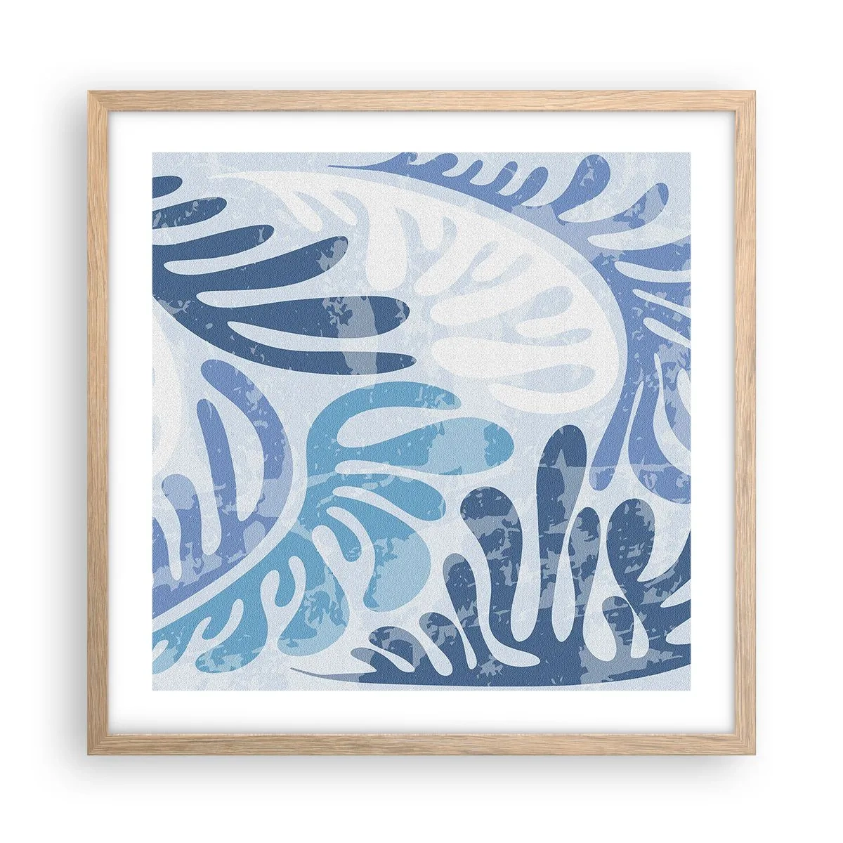 Poster in einem Rahmen aus heller Eiche - Blaue Farne - 50x50 cm