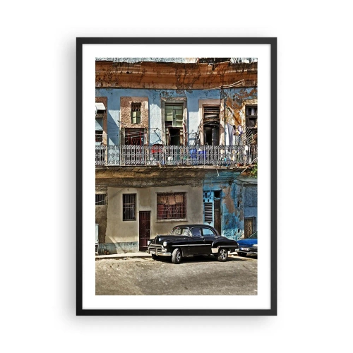Poster in einem schwarzem Rahmen - Ein altes Mietshaus mit einem Oldtimer - 50x70cm - Havanna-Stimmung - Moderne Wanddekoration für Wohnzimmer und Schlafzimmer ARTTOR