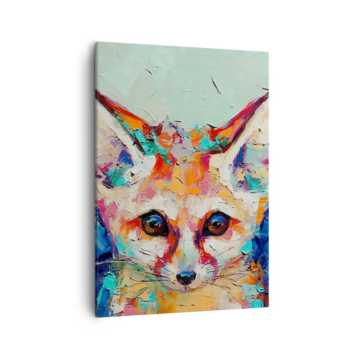 Bild auf Leinwand - Leinwandbild - Ein farbenfrohes Porträt eines Fenneks im Stil der expressiven Malerei. - 50x70cm - Bist du bereit für mich? - Moderne Wanddekoration für Wohnzimmer und Schlafzimmer ARTTOR