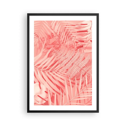 Poster in einem schwarzem Rahmen - Rosa Farn und Palmblätter auf pastellfarbenem Hintergrund - 50x70cm - Rosa Konzept - Moderne Wanddekoration für Wohnzimmer und Schlafzimmer ARTTOR