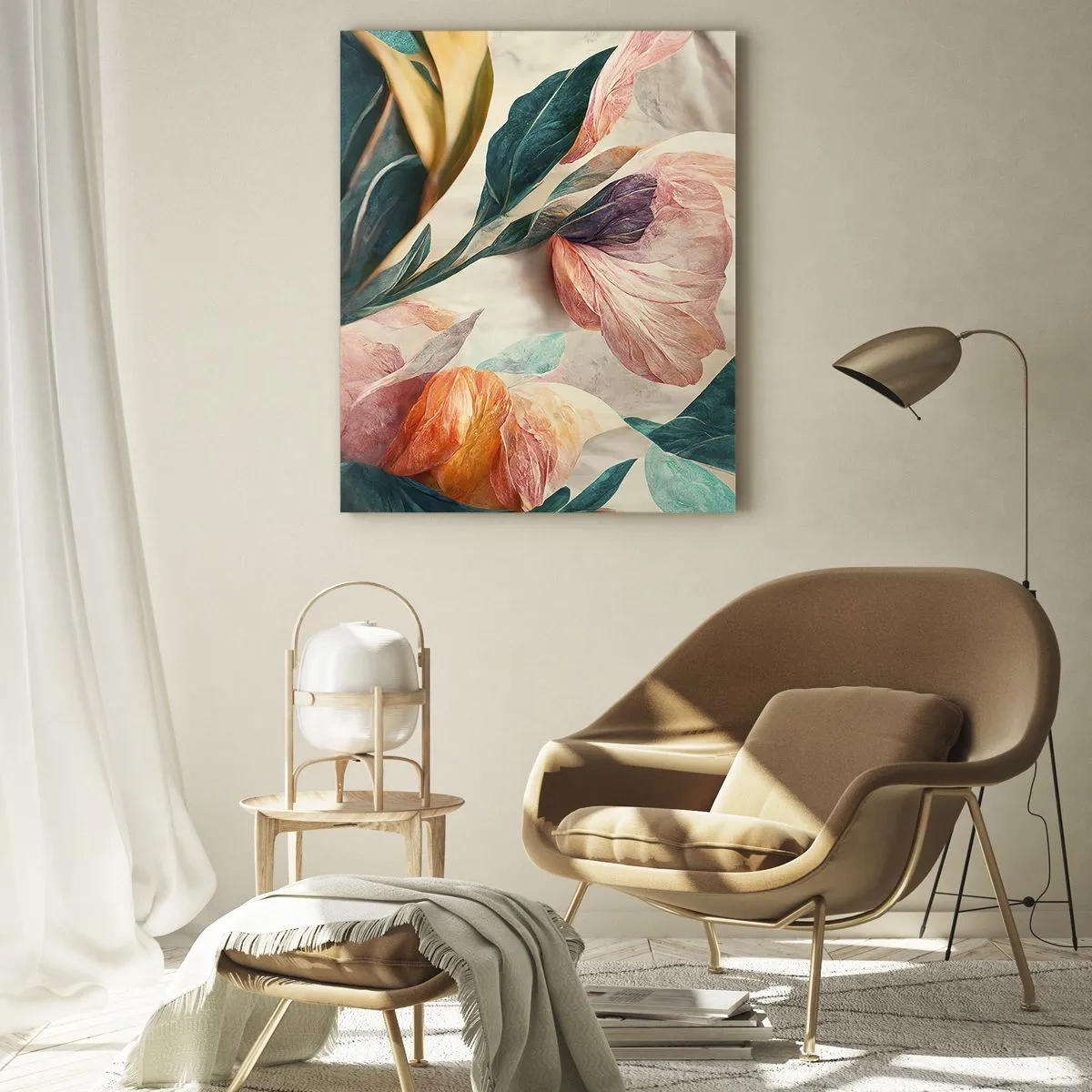 Glasbild - Bild auf glas - Bunte Blumen im tropischen Stil auf hellem Hintergrund - 80x120cm - Blumen der südlichen Inseln - Moderne Wanddekoration für Wohnzimmer und Schlafzimmer ARTTOR