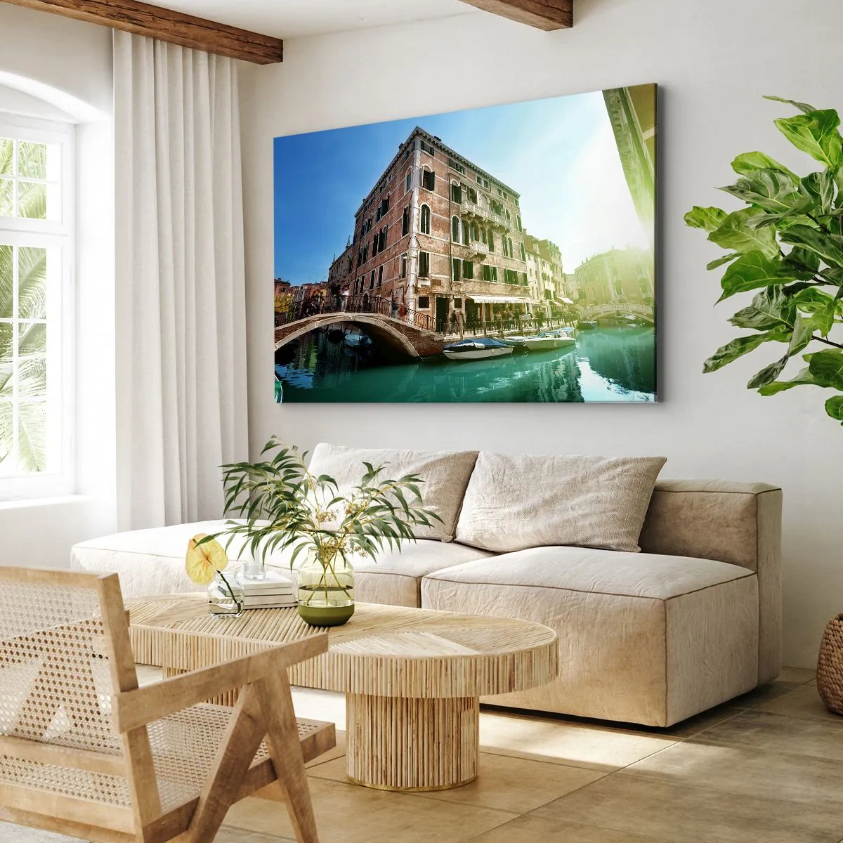 Bild auf Leinwand - Leinwandbild - Venedig-Brücke und Kanal mit historischer Architektur - 100x70cm - Venedig - Amore Mio - Moderne Wanddekoration für Wohnzimmer und Schlafzimmer ARTTOR