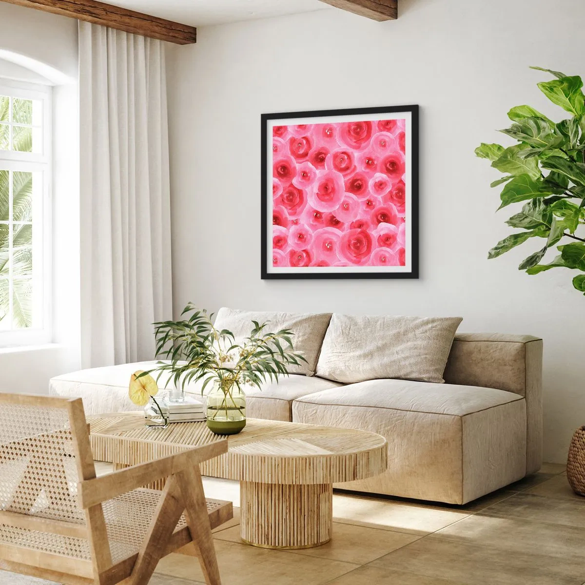 Poster in einem schwarzem Rahmen - Oben und unten Rosen - 50x50 cm