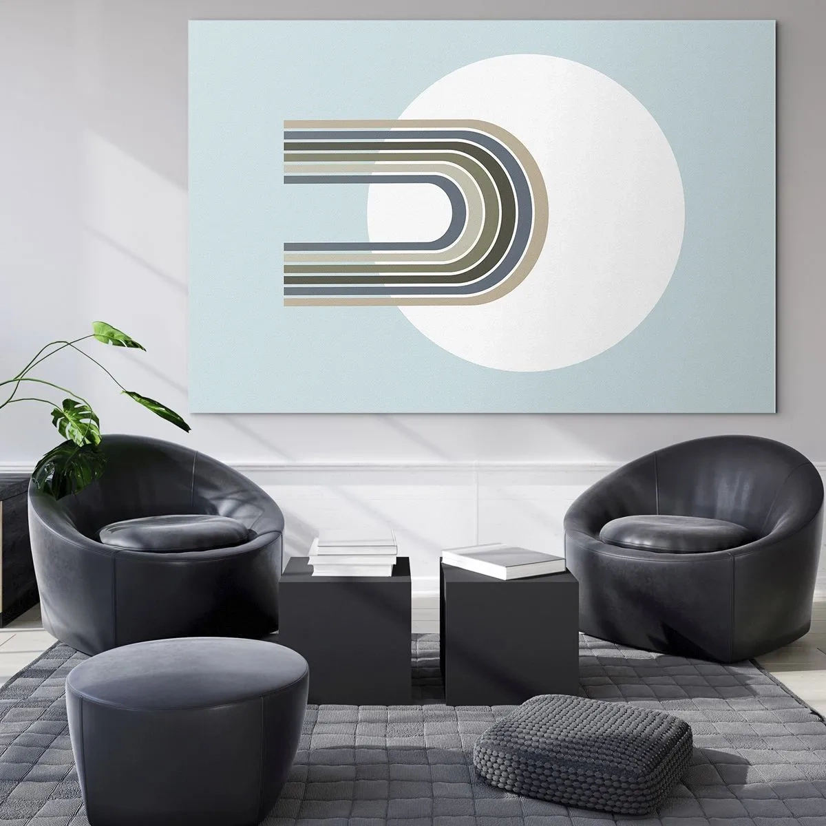 Glasbild - Bild auf glas - Eine abstrakte Komposition mit Bögen in zarten Blau- und Grüntönen. - 120x80cm - Unwiderstehliche Anziehungskraft - Moderne Wanddekoration für Wohnzimmer und Schlafzimmer ARTTOR