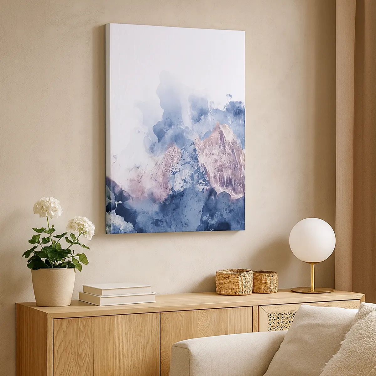 Bild auf Leinwand - Leinwandbild - Aquarell Berge in Pastelltönen auf weißem Hintergrund - 50x70cm - Das sind die Spitzen! - Moderne Wanddekoration für Wohnzimmer und Schlafzimmer ARTTOR