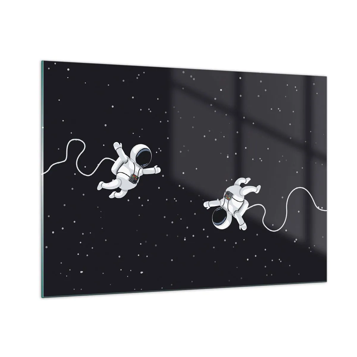 Glasbild - Bild auf glas - Zwei Astronauten schweben im Weltraum - 100x70cm - Kosmischer Tanz - Moderne Wanddekoration für Wohnzimmer und Schlafzimmer ARTTOR
