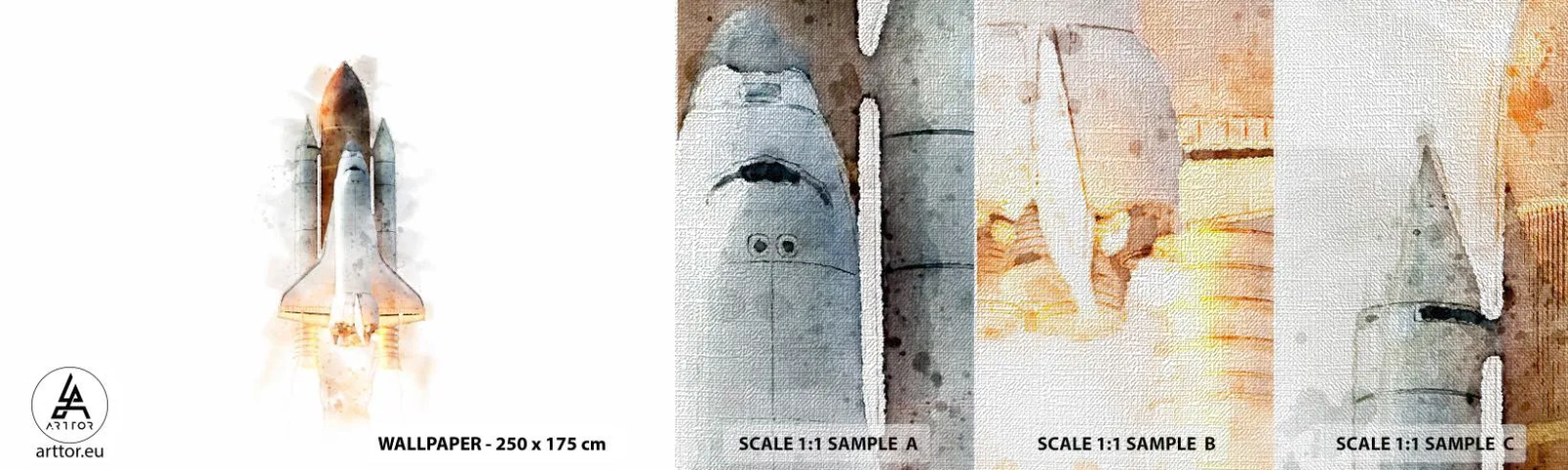 Fototapeten Muster Premium Canvas - Entdecker für den Anfang - Eine Weltraumrakete, Kosmos, Minimalismus - 100x30 cm