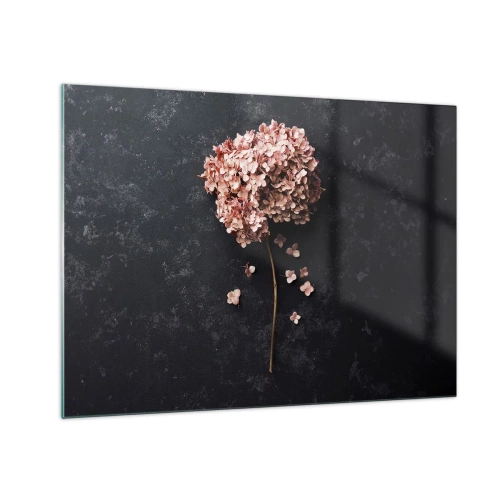 Glasbild - Bild auf glas - Trockene Hortensie mit verstreuten Blütenblättern auf dunklem Hintergrund - 70x50cm - Wirklich romantisches Zeichen - Moderne Wanddekoration für Wohnzimmer und Schlafzimmer ARTTOR