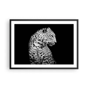 Poster in einem schwarzem Rahmen - Schwarz-Weiß-Bild eines Leoparden auf schwarzem Hintergrund - 70x50cm - Rechtes Profil perfekt! - Moderne Wanddekoration für Wohnzimmer und Schlafzimmer ARTTOR