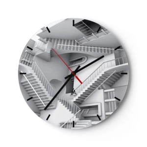 Wanduhr - Glasuhr - Abstraktes Treppenlabyrinth in monochromen Farbtönen - 30x30cm - Die Paradoxien des Weltraums - Moderne Wanddekoration für Wohnzimmer, Küche und Schlafzimmer ARTTOR