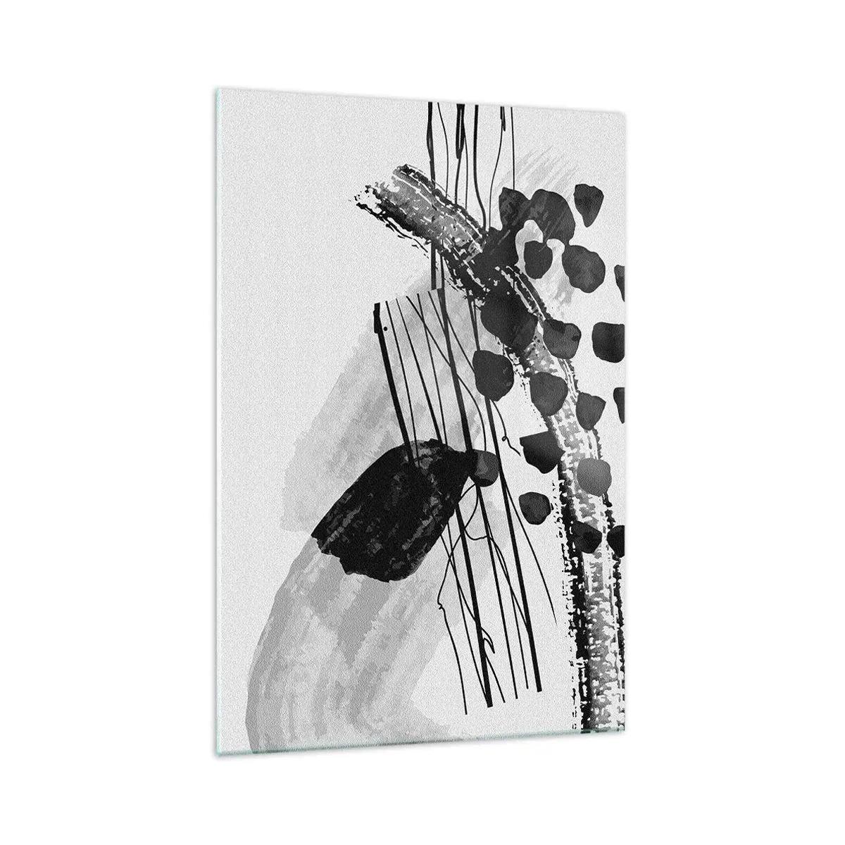 Glasbild - Bild auf glas - Schwarz-weiße abstrakte Komposition mit organischen Formen - 70x100cm - Organische Schwarz-Weiß-Abstraktion - Moderne Wanddekoration für Wohnzimmer und Schlafzimmer ARTTOR