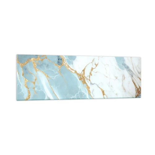 Glasbild - Bild auf glas - Blaue und weiße Marmormuster mit zusätzlichen goldenen Adern - 160x50cm - Reichtum des Steins - Moderne Wanddekoration für Wohnzimmer und Schlafzimmer ARTTOR