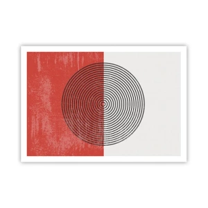 Poster - Geometrisches Muster mit konzentrischen Kreisen auf rot-weißem Hintergrund - 100x70cm - Auf den Punkt gebracht - Moderne Wanddekoration für Wohnzimmer und Schlafzimmer ARTTOR