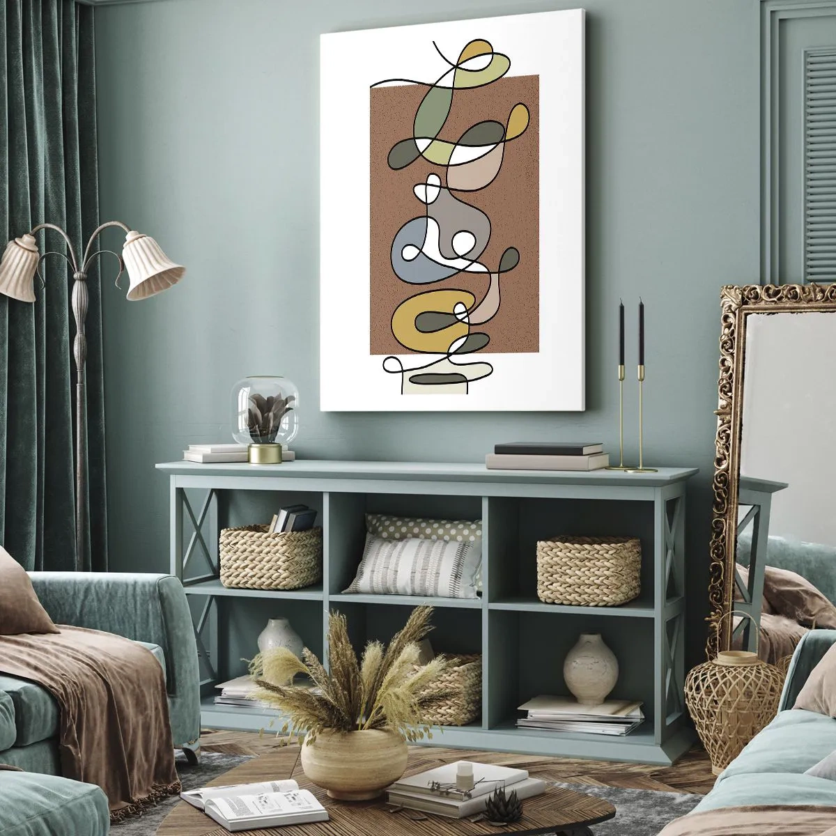 Bild auf Leinwand - Leinwandbild - Bunte Abstraktion mit Punkten und Linien - 50x70cm - Abstraktion, die ein Lächeln wert ist - Moderne Wanddekoration für Wohnzimmer und Schlafzimmer ARTTOR