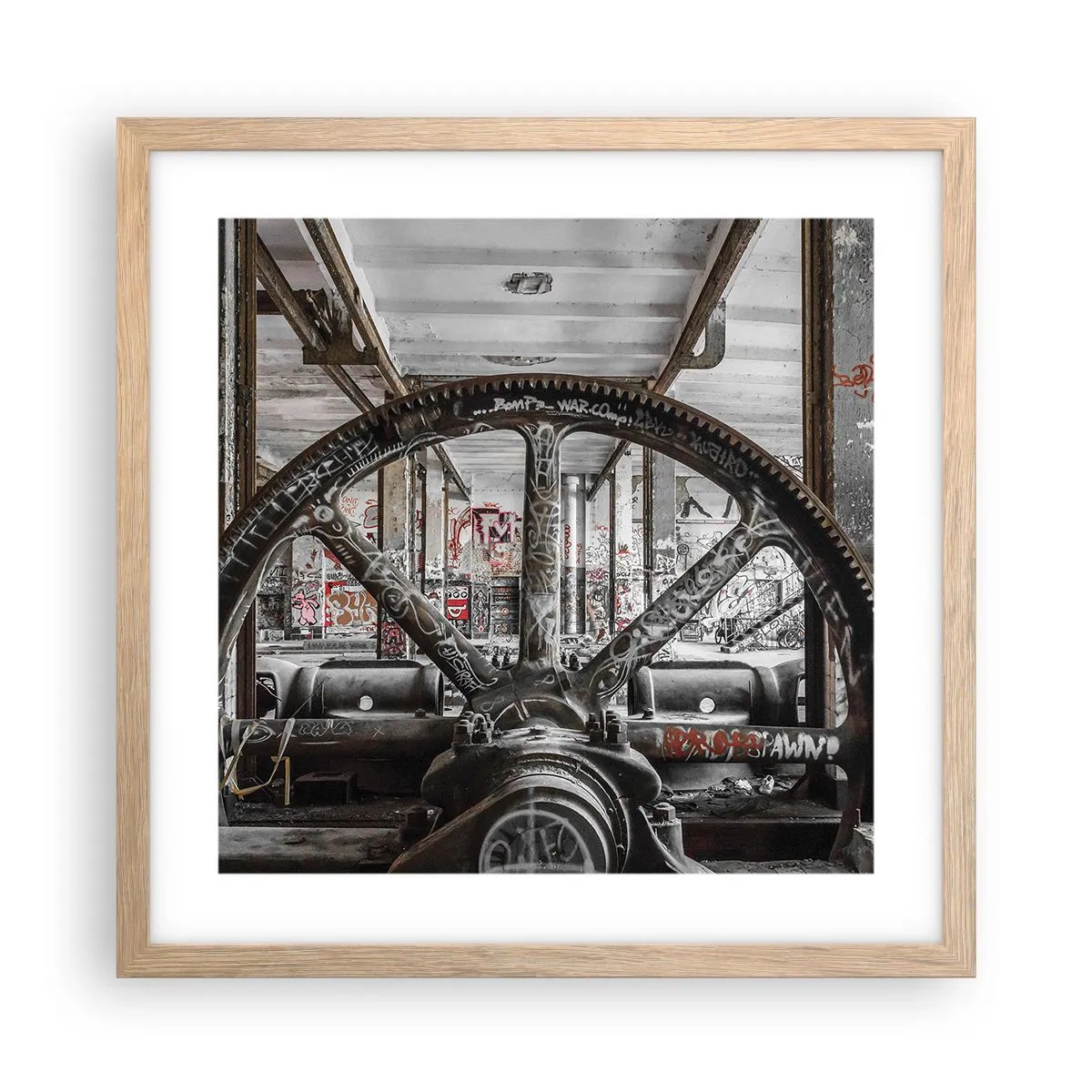 Poster in einem Rahmen aus heller Eiche - Das geheime Leben der Fabrik - 40x40 cm