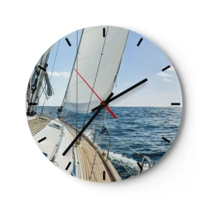 Wanduhr - Glasuhr - Das Deck eines Segelbootes auf dem offenen Meer an einem sonnigen Tag - 30x30cm - Ahoi, Abenteuer - Moderne Wanddekoration für Wohnzimmer, Küche und Schlafzimmer ARTTOR
